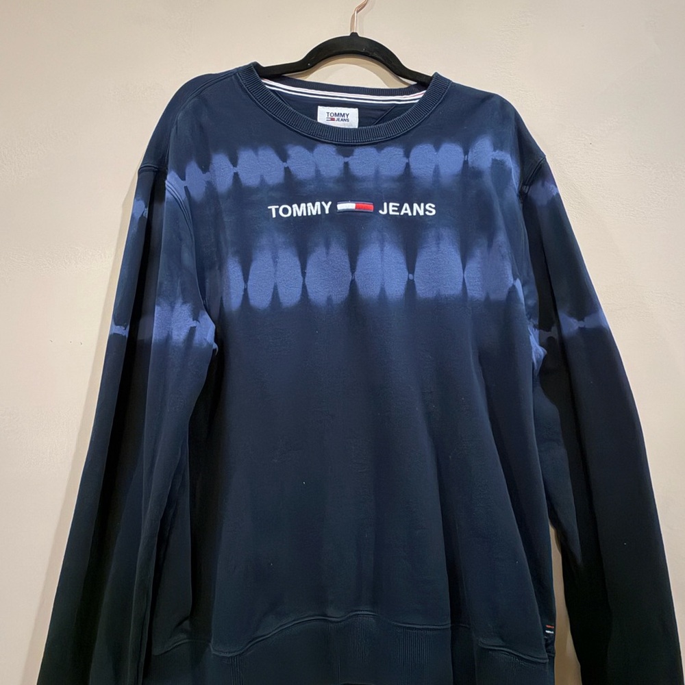 Tommy Hilfiger Black and Blue Tie-Dye Crewneck Sweater